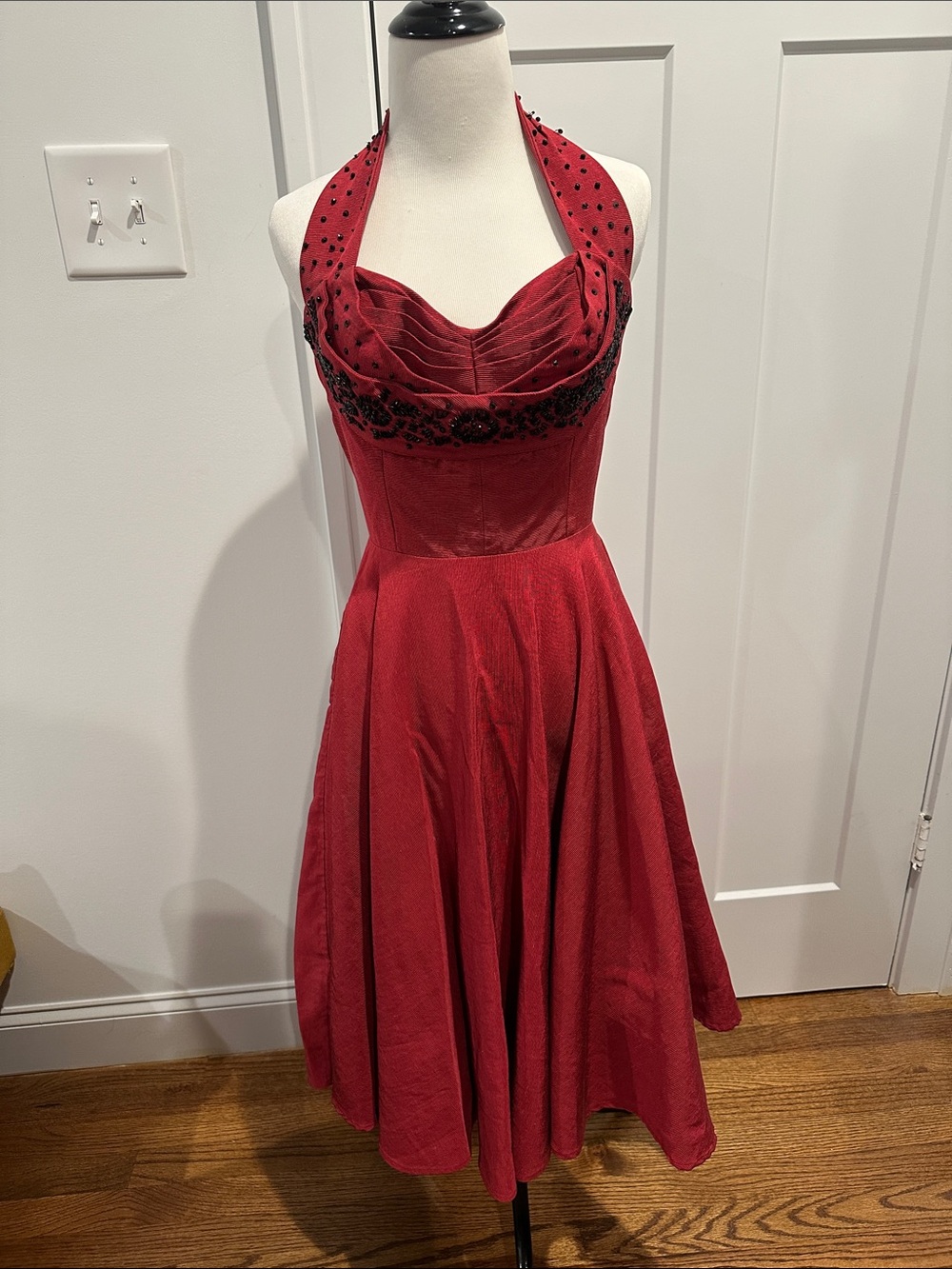 Candice Gwinn Red Beaded Halter Dress